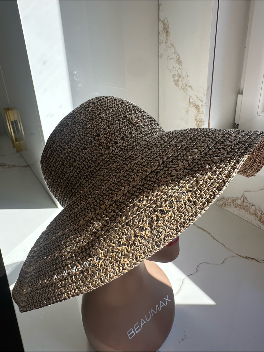 Adrienne Vittadini Wide Brim Straw Sun Hat gold - Picture 3 of 7